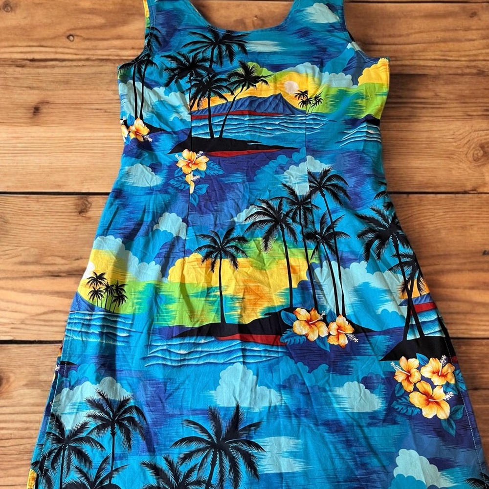 Pacific Legend Hawaii Dress Tropical Palm Print Cotton Sleeveless Size M - Picture 2 of 9